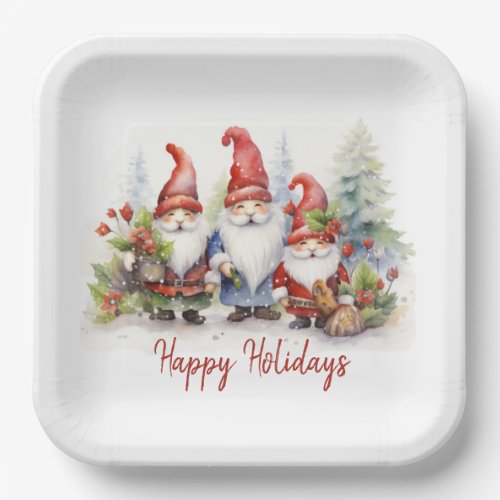 Happy Holiday Gnomes In Snowflakes Paper Plates