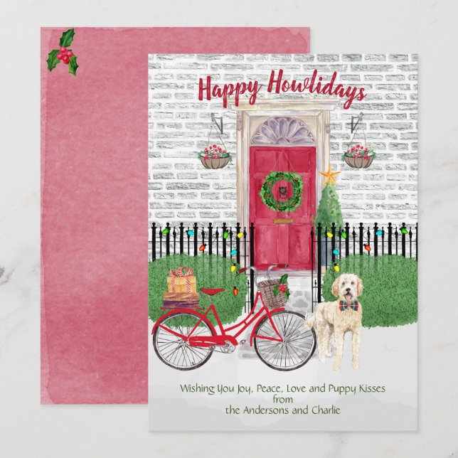 Happy Holiday Goldendoodle Bicycle Red Door (Front/Back)