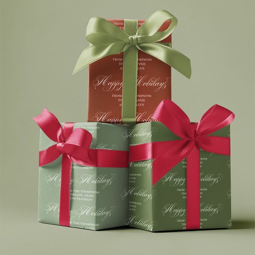 Happy Holiday Green Red Script Classic Wrapping Paper Sheets