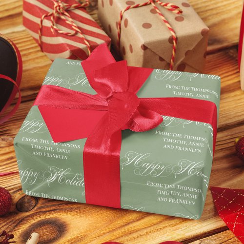 Happy Holiday Green Script Classic Elegant Wrapping Paper