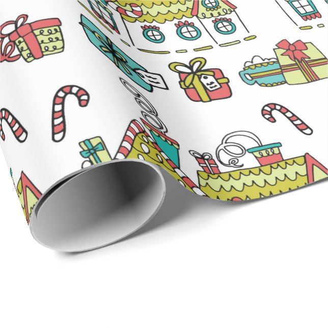 Happy Holiday Houses Wrapping Paper (Roll Corner)
