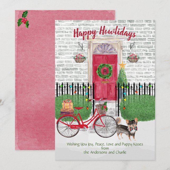 Happy Holiday Log Haired Chihuahu Bicycle Red Door (Front/Back)