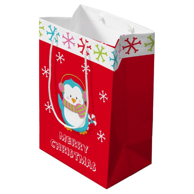 Happy Holiday Penguin Medium Gift Bag (Back Angled)