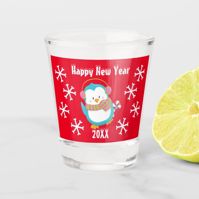 Happy Holiday Penguin Shot Glass (Front)