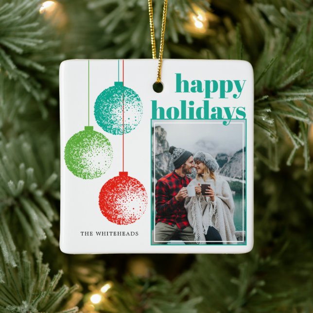 Happy Holiday Photo Ceramic Ornament (Tree)