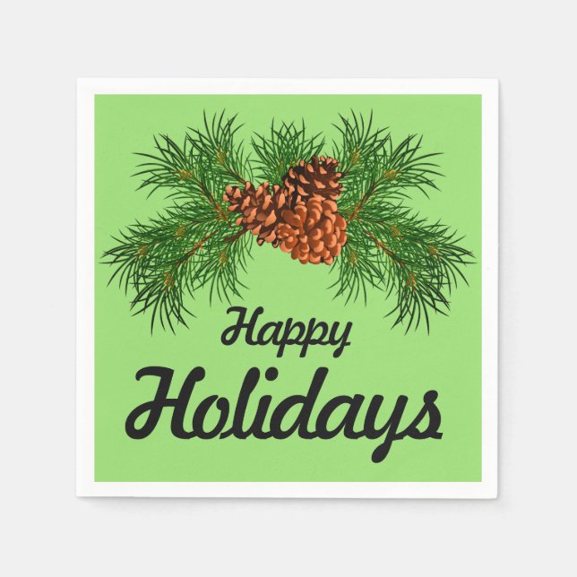 Happy Holiday - pine-cone detail Paper Napkins (Front)