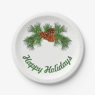 Happy Holiday - pine-cone detail Paper Plates