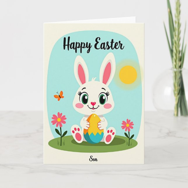 Happy Holiday Rabbit Egg Card (Front)