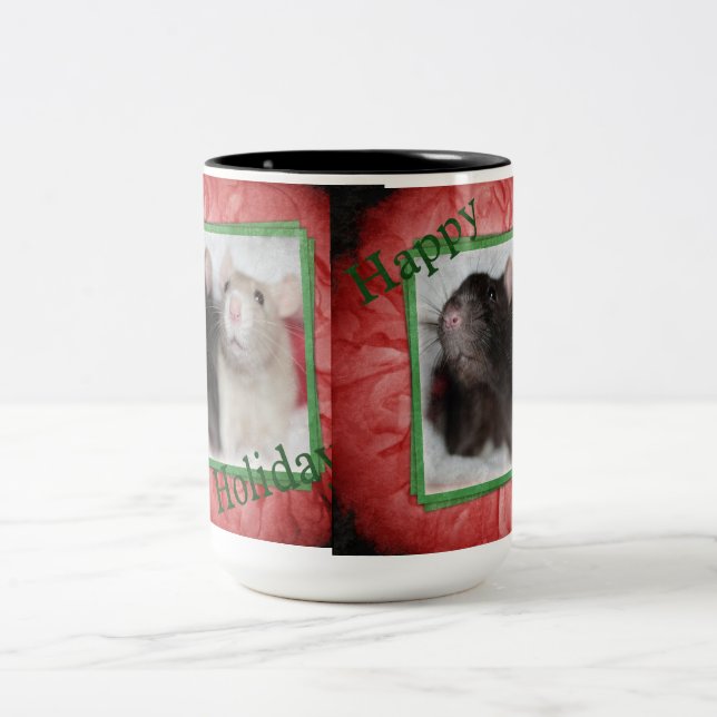 Happy Holiday Ratties Two-Tone Coffee Mug (Center)