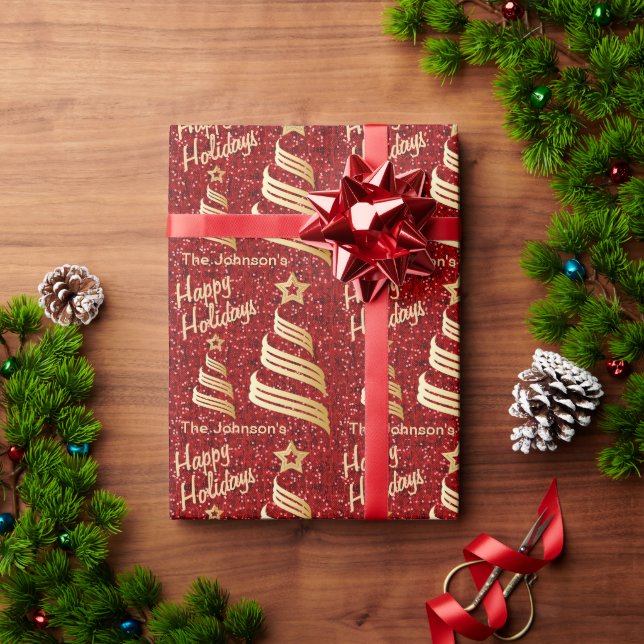 Happy Holiday Red Confetti and Gold | Christmas Wrapping Paper (Holiday Gift)