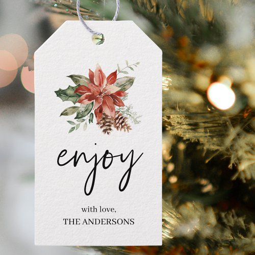 Happy Holiday Red Poinsett  Christmas Gift Tags