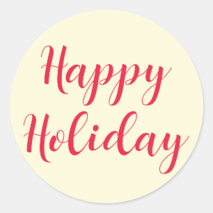 Happy Holiday Red Script Cream Simple Classic Round Sticker