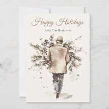 Happy Holiday Rustic Watercolor Winter foliage