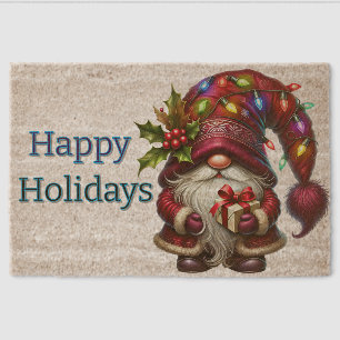 Happy Holiday Santa Gnome Fiber Doormat