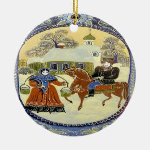 Happy Holiday, Scandinavia Church Ceramic Ornament
