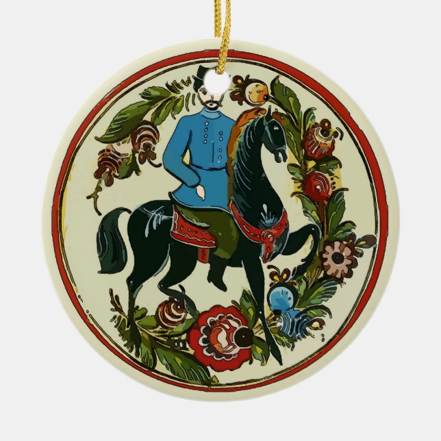 Happy Holiday, Scandinavia Horseman Ceramic Ornament (Front)