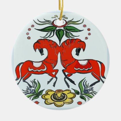 Happy Holiday, Scandinavia Horses Ceramic Ornament