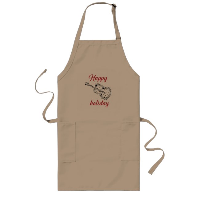 Happy Holiday Script Long Apron | Festive Minimal  (Front)