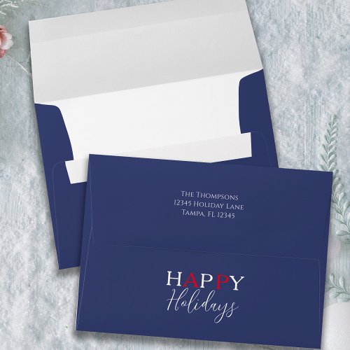 Happy Holiday Simple Calligraphy Script Navy Blue Envelope