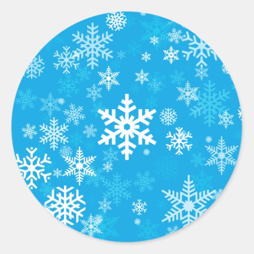 Happy Holiday Snowflakes Pattern blue Everyone Classic Round Sticker