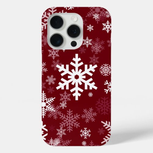 Happy Holiday Snowflakes Pattern Burgundy iPhone 15 Pro Case