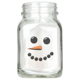 Happy Holiday Snowman Face Mason Jar