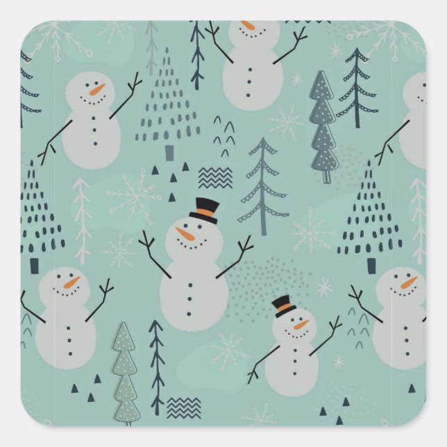 Happy Holiday Snowman Pattern  Square Sticker (Front)