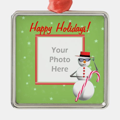 Happy Holiday Snowman photo frame Metal Ornament