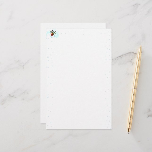 Happy Holiday Snowman Stationery (Front/Back In Situ)