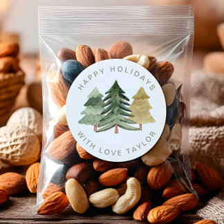 Happy Holiday Stickers - Minimalist Pine Labels