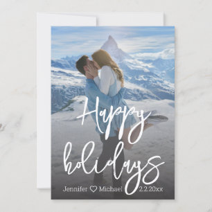 happy holiday stylish handwriting couple photo note card