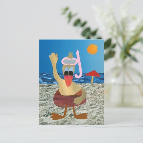 Happy Holiday Sunny Tropical Beach Duck  Postcard