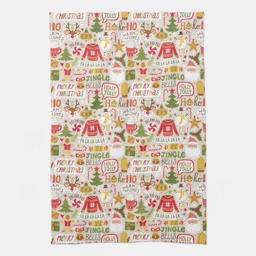 Happy Holiday Typography Cartoon Pattern Kitchen Towel
