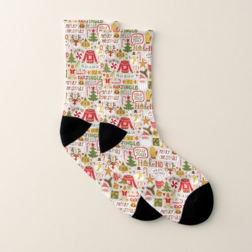 Happy Holiday Typography Cartoon Pattern Socks