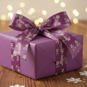 Happy Holiday wine Floral Gift Ribbon