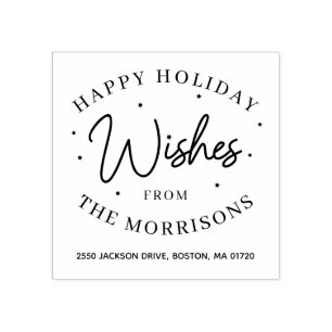 Happy Holiday Wishes Return Address Christmas Star Rubber Stamp