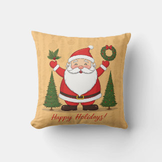 Happy holiday with a cute Santa cushion! Throw Pillow