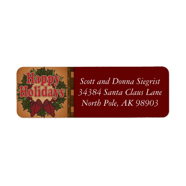 Happy Holiday Wreath Christmas Label (Front)