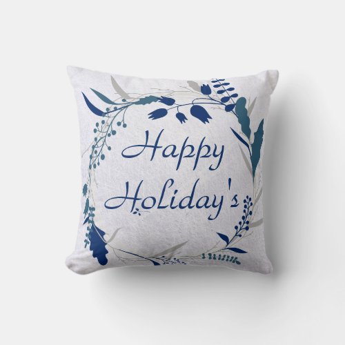 Happy Holiday Wreath Throw Pillow