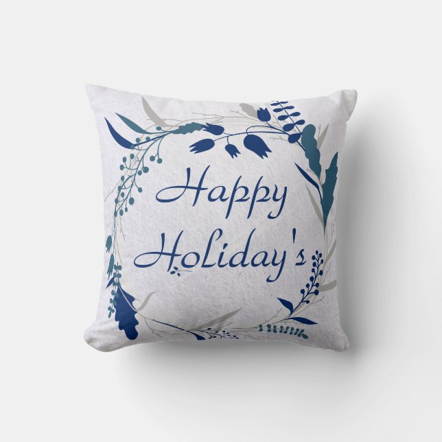 Happy Holiday Wreath Throw Pillow (Front)