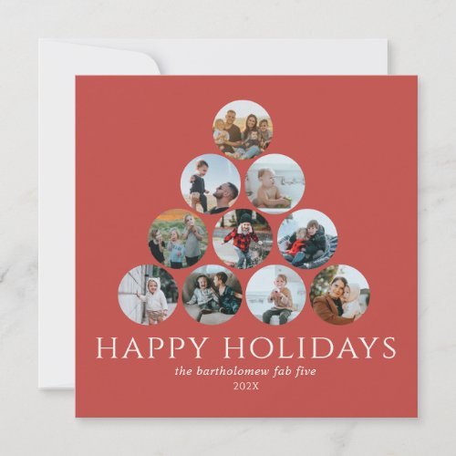 Happy Holidays 10 Photo Red Ivory Card