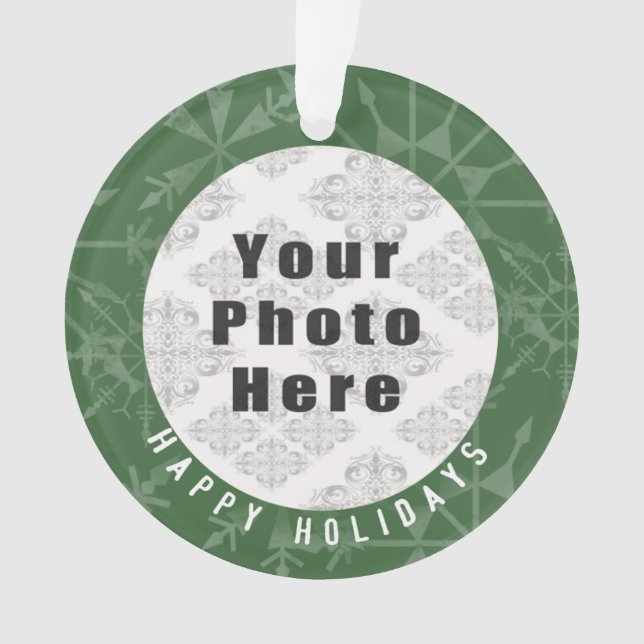 Happy Holidays 1 Photo Green Snowflake / Text Ornament (Front)