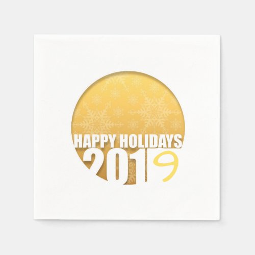 Happy Holidays 2019 Golden Snowflakes Paper Napkin