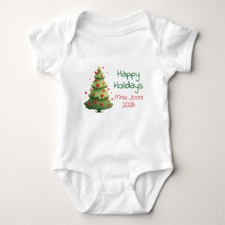 Happy Holidays 2025, Christmas Tree, Personalized  Baby Bodysuit