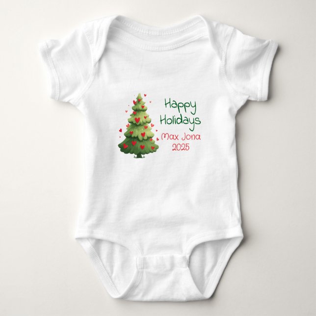 Happy Holidays 2025, Christmas Tree, Personalized  Baby Bodysuit (Front)