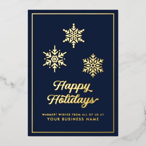 Happy Holidays 2027 Calendar Logo QR Code Navy  Foil Holiday Card