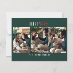 Happy Holidays 3 Family Photos Christmas Greetings Note Card