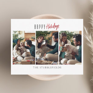 Happy Holidays 3 Family Photos Christmas Greetings Note Card