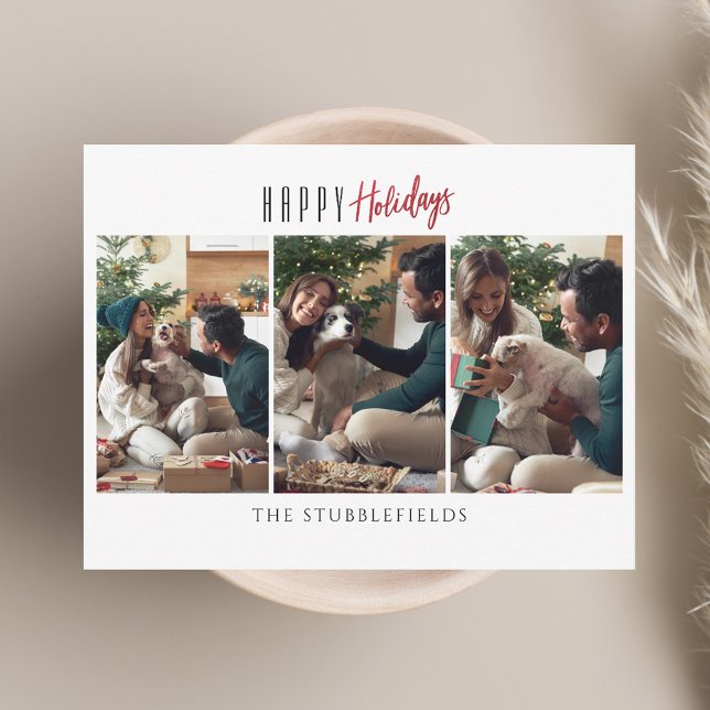 Happy Holidays 3 Family Photos Christmas Greetings Note Card (Happy Holidays 3 Family Photos Christmas Greetings Note Card)