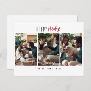 Happy Holidays 3 Family Photos Christmas Greetings Note Card